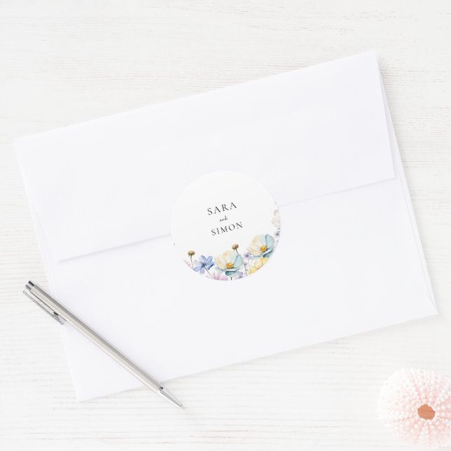 Sticker Rond Élégant mariage de Fleur sauvage lunatique minimal (Enveloppe)