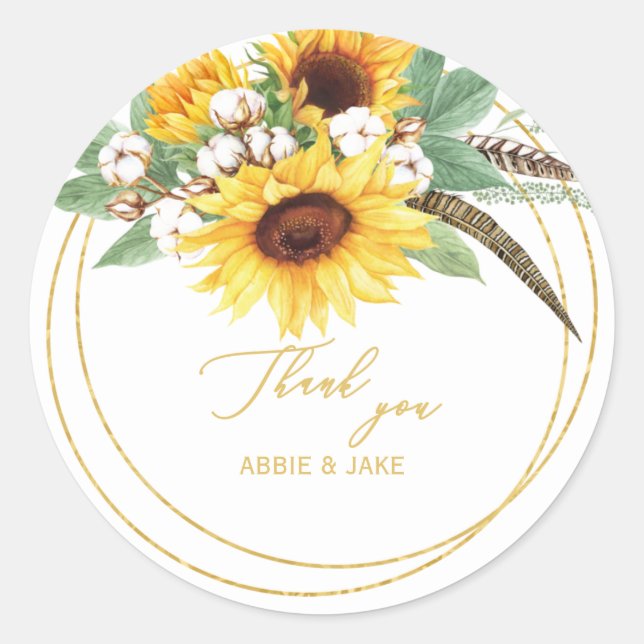 Sticker Rond Elégant Mariage de Merci de plumes de tournesol (Devant)