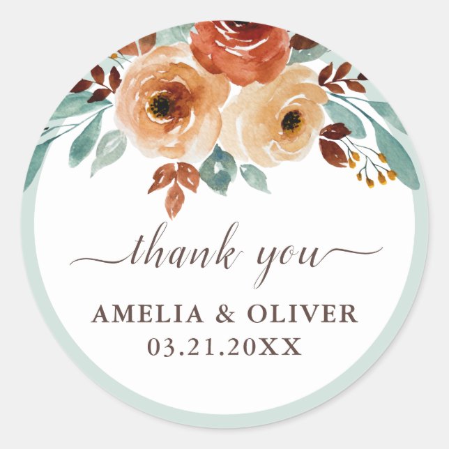 Sticker Rond Élégant Mariage de Merci vert de la menthe (Devant)