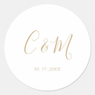 Sticker Rond Élégant Mariage de Monogramme Or