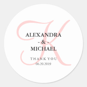 Sticker Rond Élégant Mariage de Monogramme rose moderne