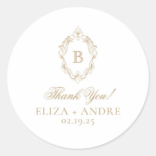 Sticker Rond Élégant Mariage de monographie or
