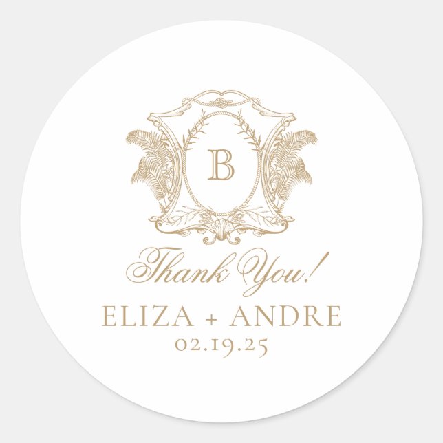 Sticker Rond Élégant Mariage de monographie or (Devant)
