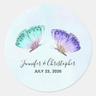 Sticker Rond Élégant Mariage de papillon aquarelle Duo
