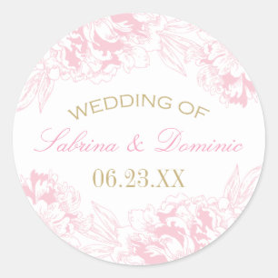 Sticker Rond Élégant Mariage de pivoine rose or