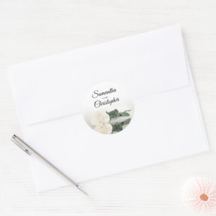Sticker Rond Élégant Mariage de rose blanche ivoire miroir