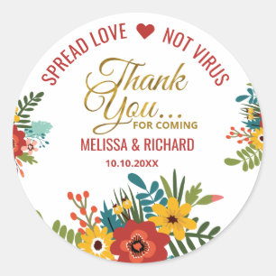 Sticker Rond Élégant Mariage de Sanitizer Floral Merci or