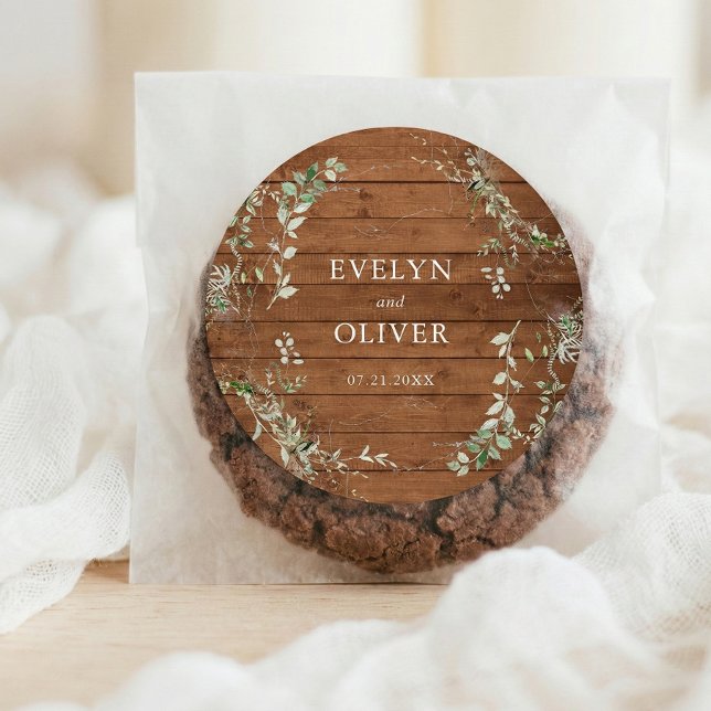 Sticker Rond Élégant Mariage de verdure rustique (Créateur téléchargé)