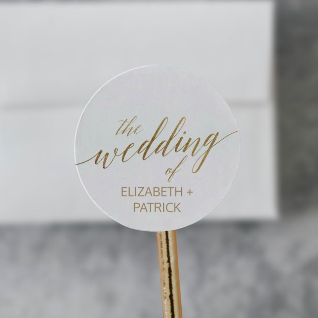 Sticker Rond Elégant Mariage d'enveloppe de calligraphie or (Créateur téléchargé)