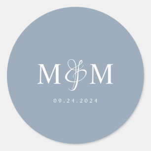 Sticker Rond Elégant Mariage d'enveloppe Monogramme bleu Dusty