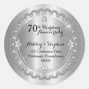 Sticker Rond Élégant Mariage Diamond Anniversaire Adresse de re