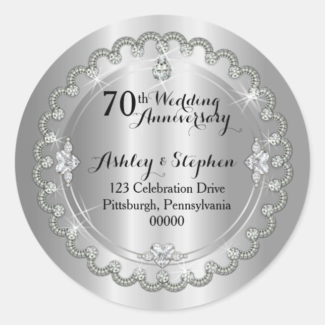 Sticker Rond Élégant Mariage Diamond Anniversaire Adresse de re (Devant)
