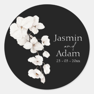 Sticker Rond Élégant Mariage d'orchidée noire et blanche