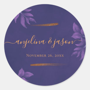 Sticker Rond Élégant Mariage Emerald violet & or Eucalyptus