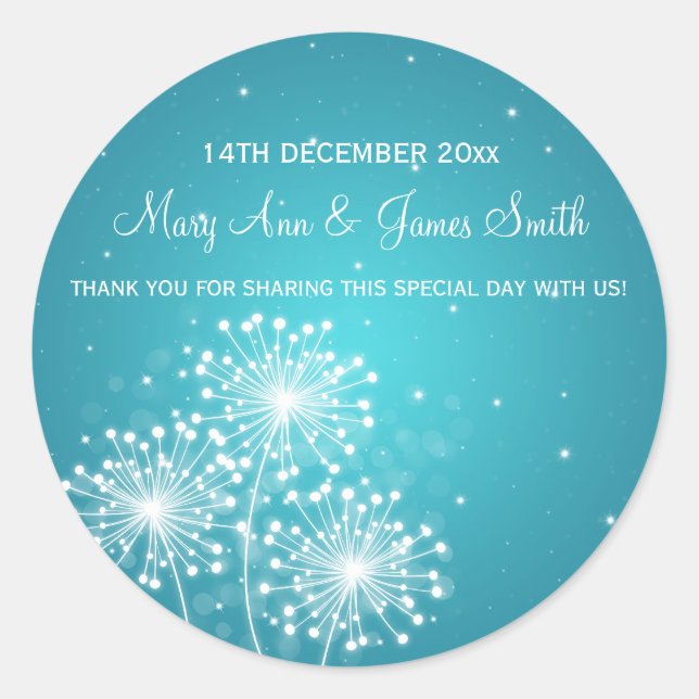 Sticker Rond Elégant Mariage Favor Tag Étincelle Étincelle Turq (Devant)
