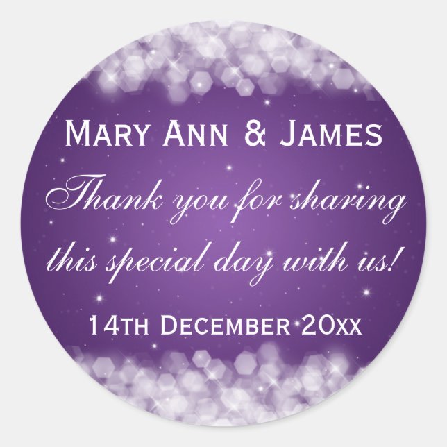 Sticker Rond Elégant Mariage Favor Tag Party Étincelle Purple (Devant)