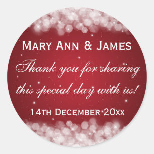 Sticker Rond Elégant Mariage Favor Tag Party Sparkle Red