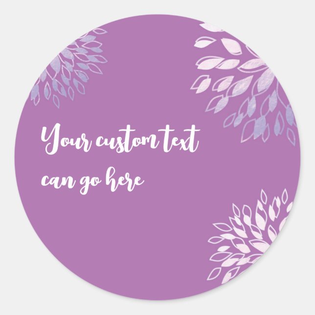 Sticker Rond Élégant Mariage floral argenté moderne violet Lila (Devant)