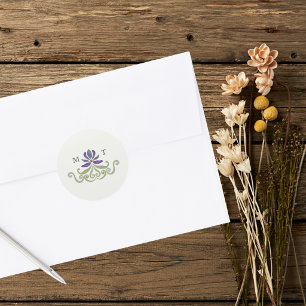 Sticker Rond Élégant Mariage Floral Art Nouveau Vintage