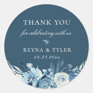 Sticker Rond Elégant mariage floral bleu Favoriser