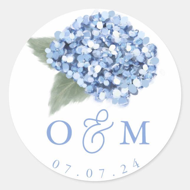 Sticker Rond Élégant Mariage floral Blue Hydrangea (Devant)