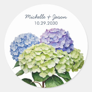 Sticker Rond Élégant Mariage Floral Hydrangea Aquarelle Tendanc