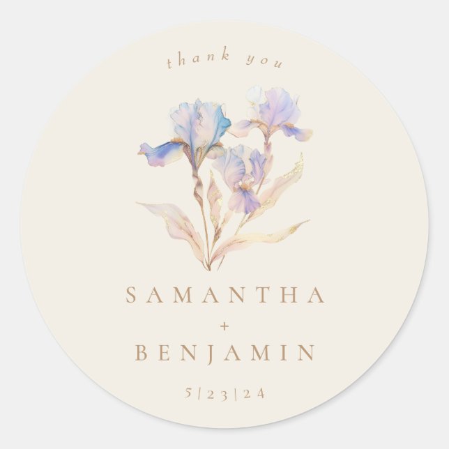 Sticker Rond Élégant Mariage floral Iris (Devant)