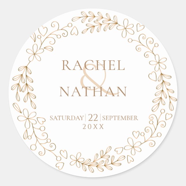 Sticker Rond Élégant Mariage Floral Laurel Garland (Devant)