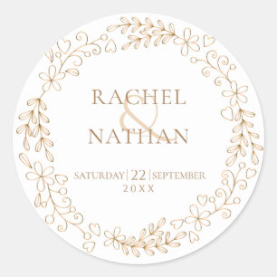 Sticker Rond Élégant Mariage Floral Laurel Garland