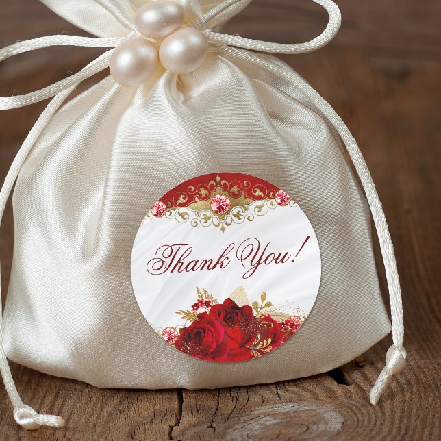 Sticker Rond Élégant Mariage Floral Merci Rose (Créateur téléchargé)