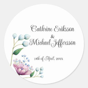 Sticker Rond Élégant Mariage Floral Soft Botanical Romance