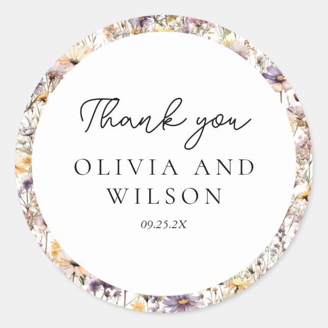 Sticker Rond Élégant Mariage floral violet clair (Devant)