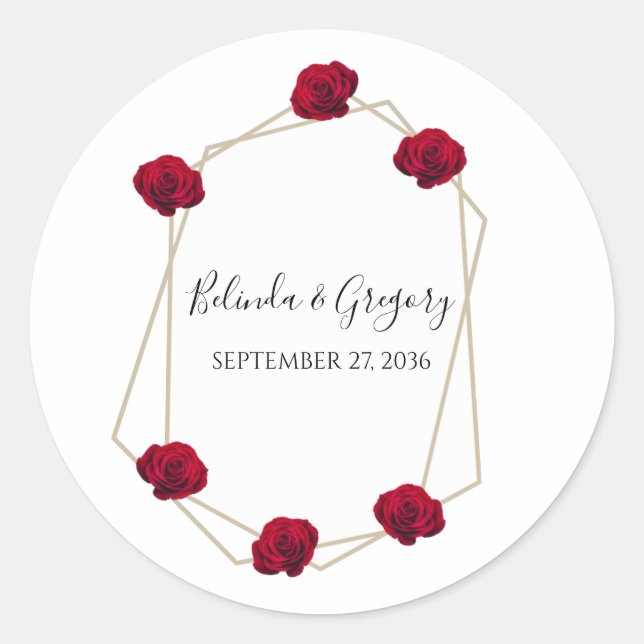 Sticker Rond Élégant Mariage géométrique rouge rose (Devant)