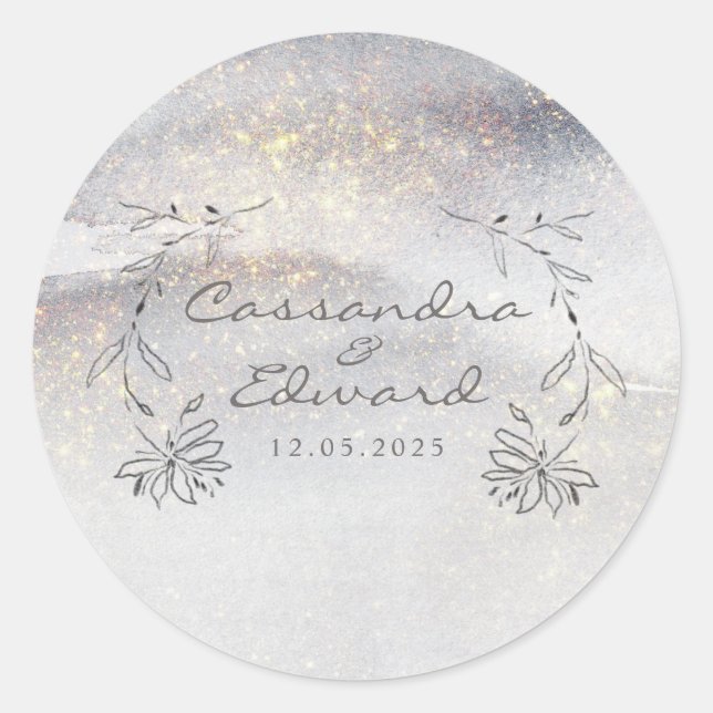 Sticker Rond Élégant Mariage Gold Touché argent gris (Devant)