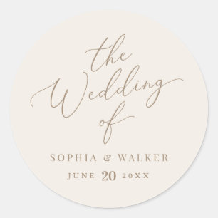 Sticker Rond Élégant Mariage ivoire et calligraphie or