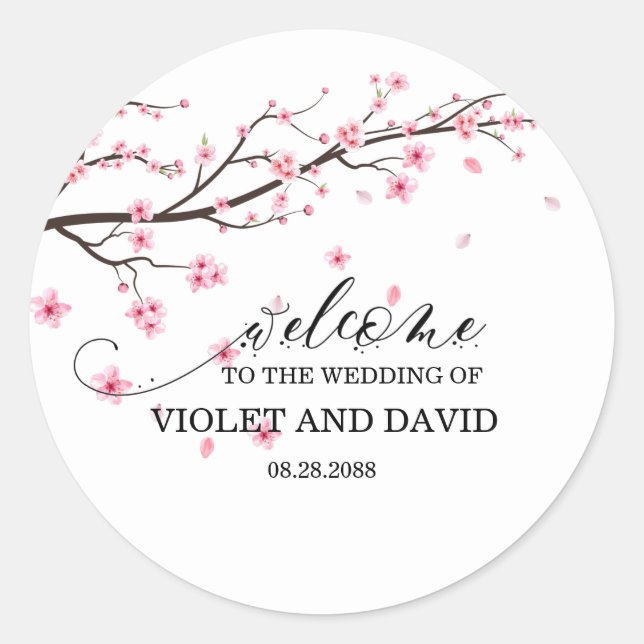 Sticker Rond Élégant Mariage japonais de fleurs de cerises (Devant)