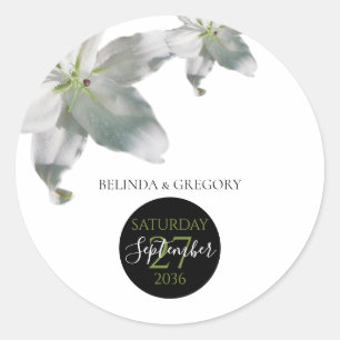 Sticker Rond Élégant Mariage Lys blancs