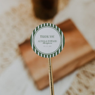 Sticker Rond Élégant Mariage Merci Écriture Rayée Verte