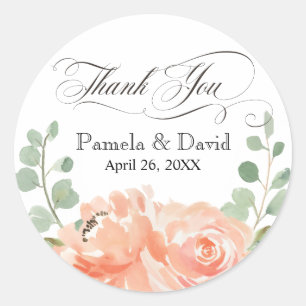 Sticker Rond Elégant Mariage Merci Floral Peach