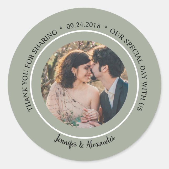 Sticker Rond Elégant Mariage Merci photo sceau faveur (Devant)
