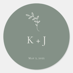 Sticker Rond Élégant Mariage Minimaliste Joint d'Enveloppe Vert