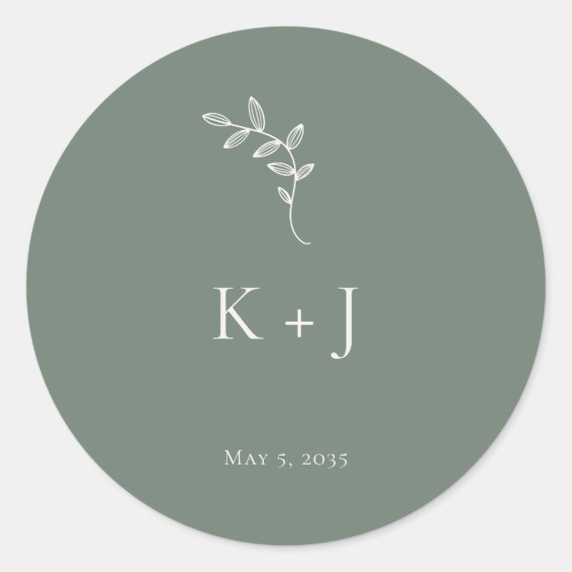 Sticker Rond Élégant Mariage Minimaliste Joint d'Enveloppe Vert (Devant)