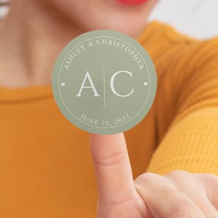 Sticker Rond Élégant Mariage moderne Sage Vert