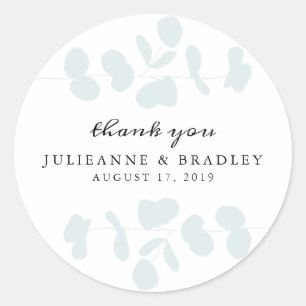 Sticker Rond Elégant Mariage moderne Silver Blue Eucalyptus