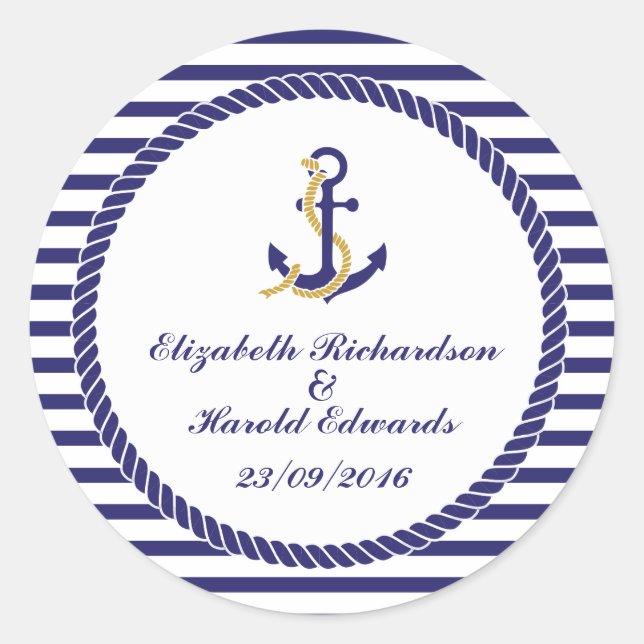 Sticker Rond Élégant Mariage nautique (Devant)