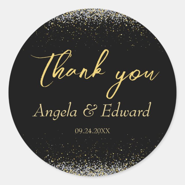 Sticker Rond Élégant Mariage Noir Et Or (Devant)