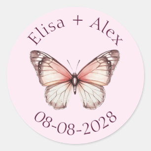 Sticker Rond Élégant Mariage papillons Fiançailles PERSONNALISÉ