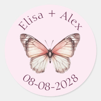 Sticker Rond Élégant Mariage papillons Fiançailles PERSONNALISÉ