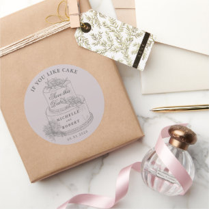 Sticker Rond Élégant Mariage Pastel Gâteau Enregistrer La Date