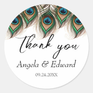 Sticker Rond Élégant Mariage Peacock